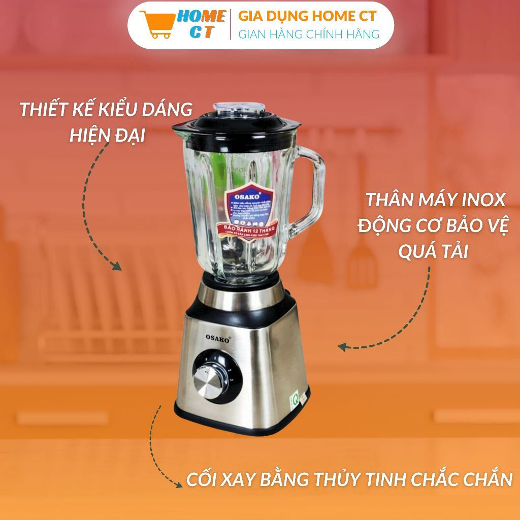 Máy xay sinh tố đa năng 3 cối thủy tinh Osako ST-03 công suất 450W, máy xay thịt cá, các loại hạt, gia vị - HOME CT