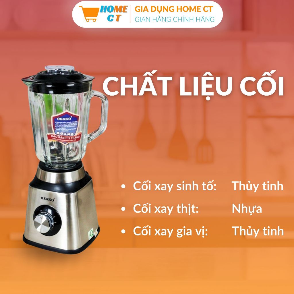 Máy xay sinh tố đa năng 3 cối thủy tinh Osako ST-03 công suất 450W, máy xay thịt cá, các loại hạt, gia vị - HOME CT