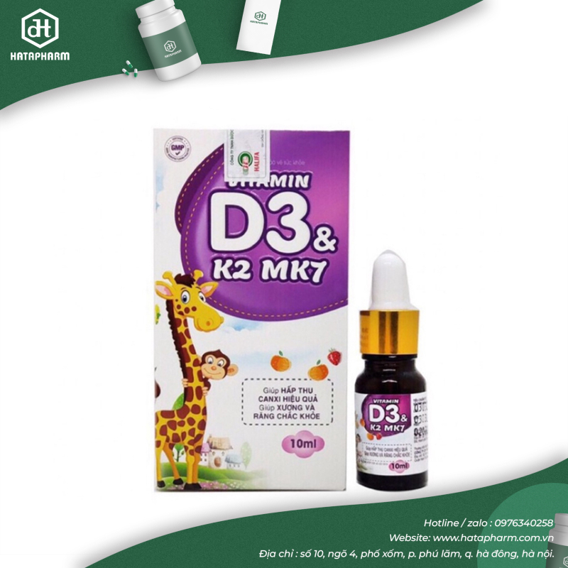 Vitamin D3 K2 MK7 giúp chắc khỏe xương răng hấp thụ canxi tốt Chai 10ml ngochuyenpharma