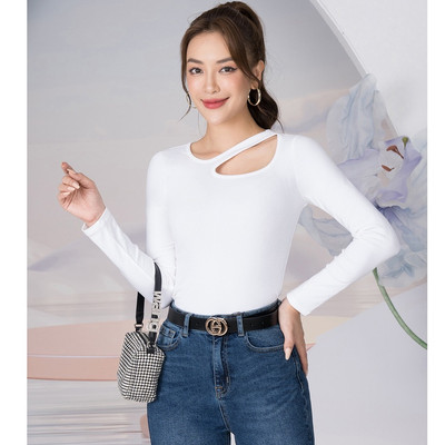 Áo thun nữ tay dài NA04 cổ khoét chéo chất liệu Borip Loza LT902185
