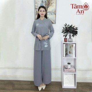 Bộ đồ đi chùa a di đà thêu hoa sen Tâm An