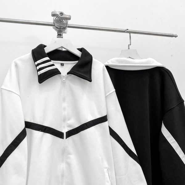 Áo khoác nỉ viền trơn-3-STRIPE COLLAR / form rộng unisex