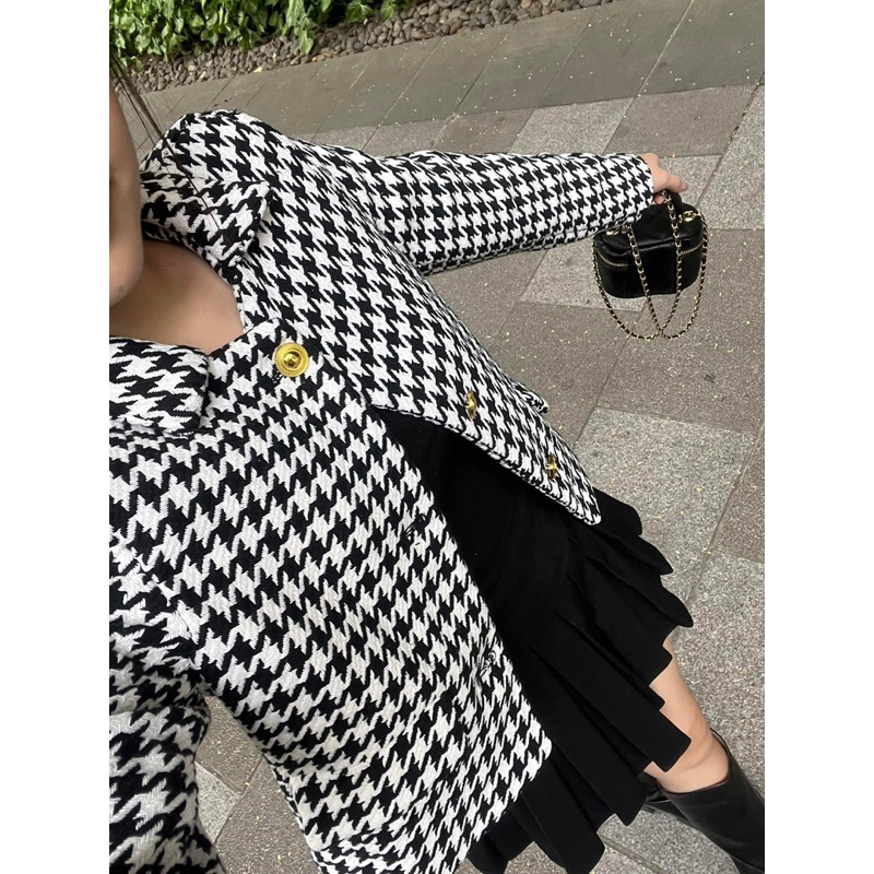 ÁO DẠ MỊN KẺ ĐEN TRẮNG XUẤT DƯ XỊN