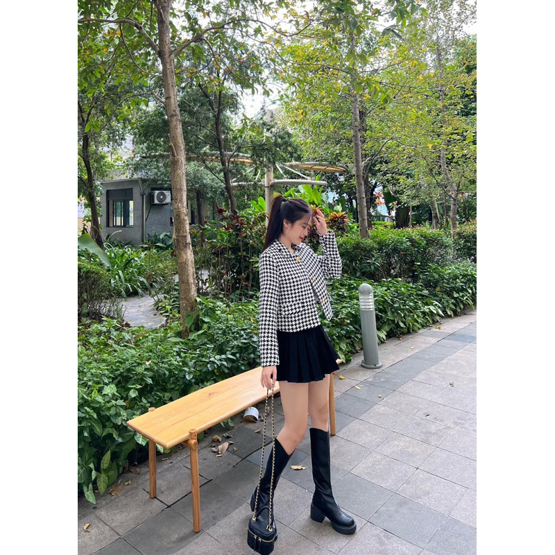 ÁO DẠ MỊN KẺ ĐEN TRẮNG XUẤT DƯ XỊN