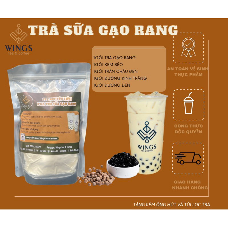 SET TRÀ SỮA GẠO RANG WINGS TỰ PHA - THƠM NGON ĐẬM VỊ- SET 6-8 LY