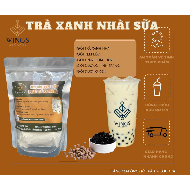 SET TRÀ XANH NHÀI SỮA WINGS TỰ PHA - THƠM NGON ĐẬM VỊ - SET 6-8 LY