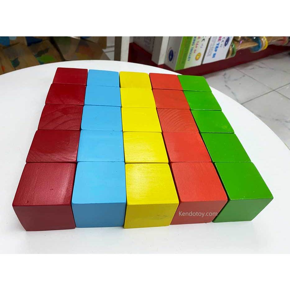 Đồ chơi gỗ set 25 khối vuông màu đa sắc 3cm, 4cm, khối vuông xếp chồng và vật liệu thủ công DIY, cục gỗ decor