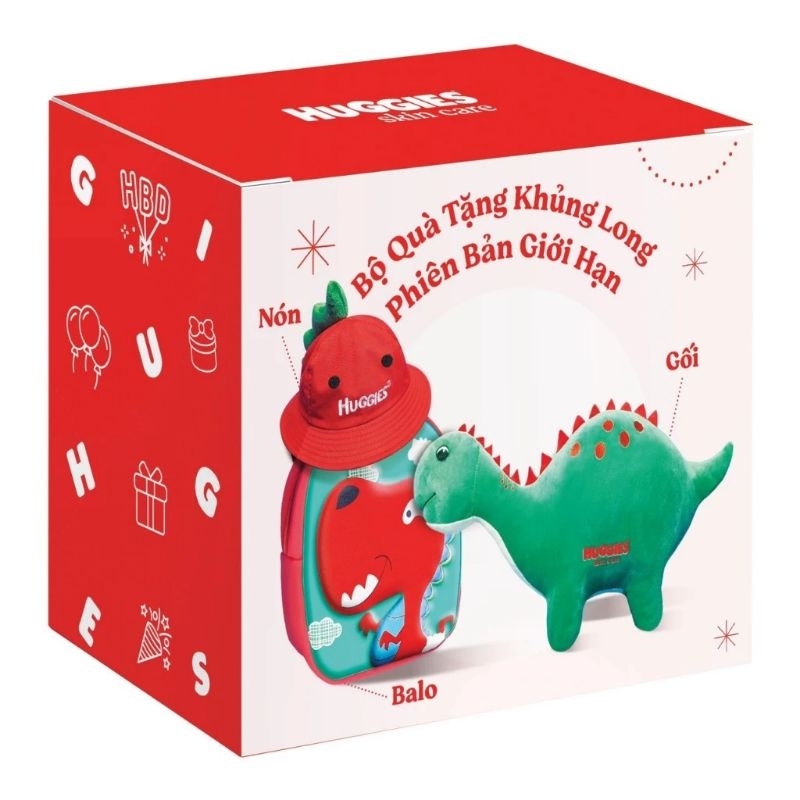 Bộ quà 3 món Mũ,Balo,Thú bông khủng long phiên bản giới hạn của Huggies cho bé