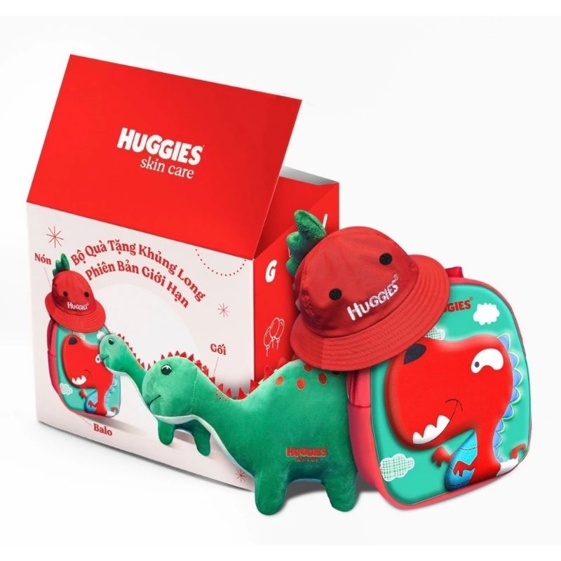 Bộ quà 3 món Mũ,Balo,Thú bông khủng long phiên bản giới hạn của Huggies cho bé