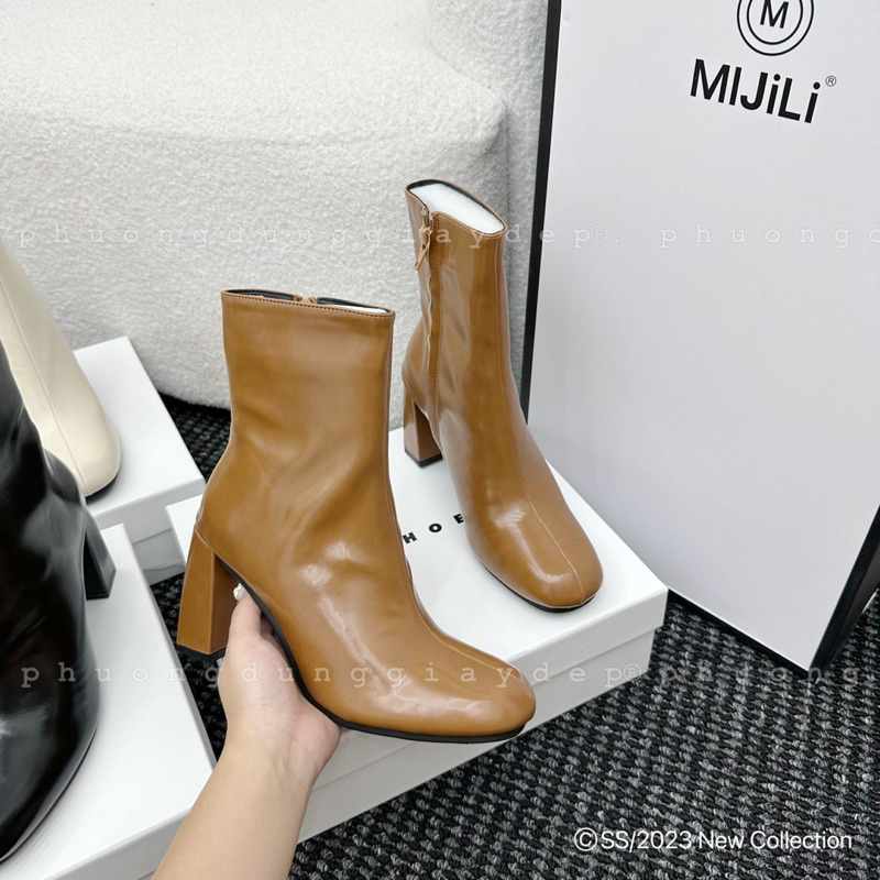 Boot nữ Bốt mijili gót vuông dáng mới mũi tròn fullbox