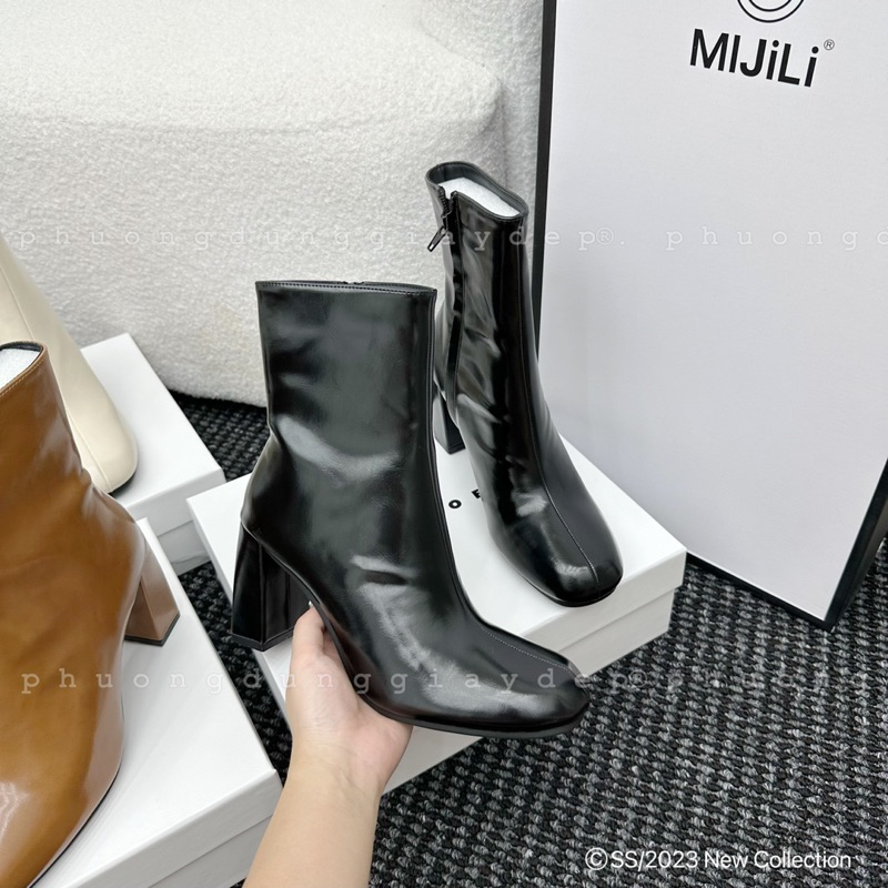 Boot nữ Bốt mijili gót vuông dáng mới mũi tròn fullbox