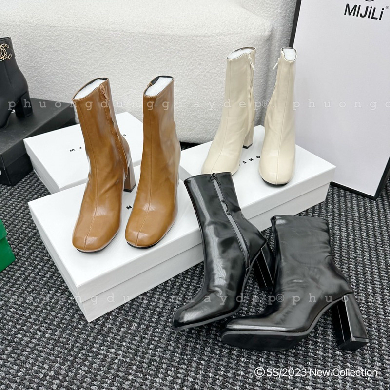 Boot nữ Bốt mijili gót vuông dáng mới mũi tròn fullbox