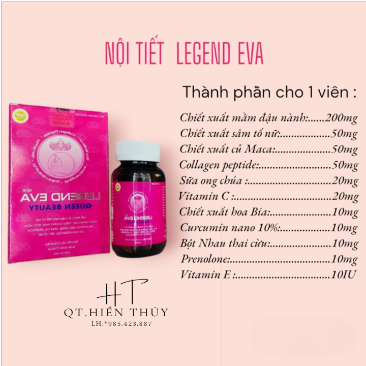 Viên uống LEGEND EVA Queen Beauty -Hỗ trợ cải thiện nội t.i.ế.t  t.ố  n.ữ - Hộp 30 viên