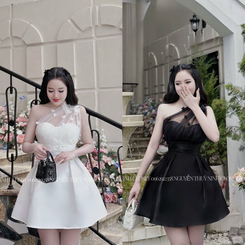 VÁY DỰ TIỆC DÁNG XOÈ PHỐI LƯỚI