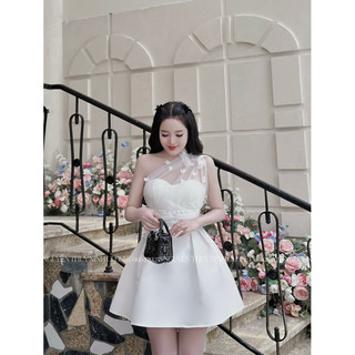 VÁY DỰ TIỆC DÁNG XOÈ PHỐI LƯỚI