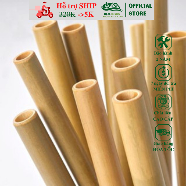 Ống hút tre chiều dài 21cm dùng cho nhà hàng, khách sạn, quà tặng doanh nghiệp sang trọng cao cấp loại 4 / HealHomes H