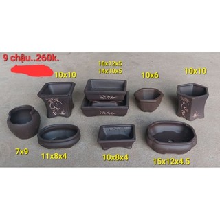 Bộ 9 chậu gốm nâu trồng cây bonsai mini