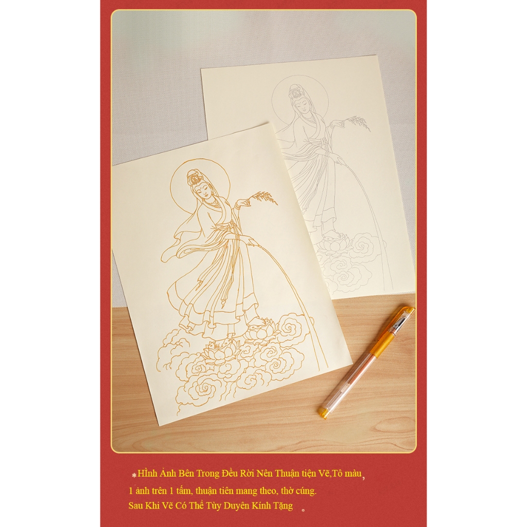 Bộ Pháp Bảo Họa Vẽ Hình Tượng Quán Thế Âm Bồ Tát nét mờ