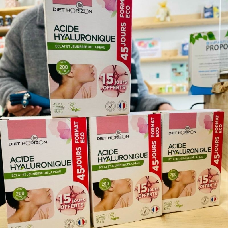 Viên cấp ẩm Acide Hyaluronique Diet Horizon Pháp, giúp da ẩm mịn màng, hỗ trợ khớp, hộp 45 viên