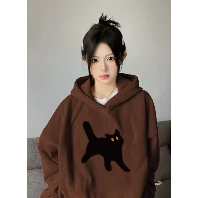 Áo hoodie tím mèo đen