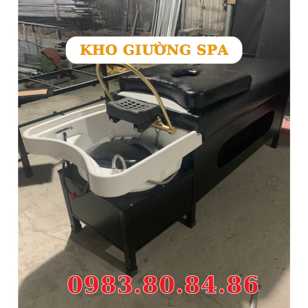 Giường gội đầu dưỡng sinh 2in1 - Khung sắt cao cấp, chắc chắn, màu xám đậm