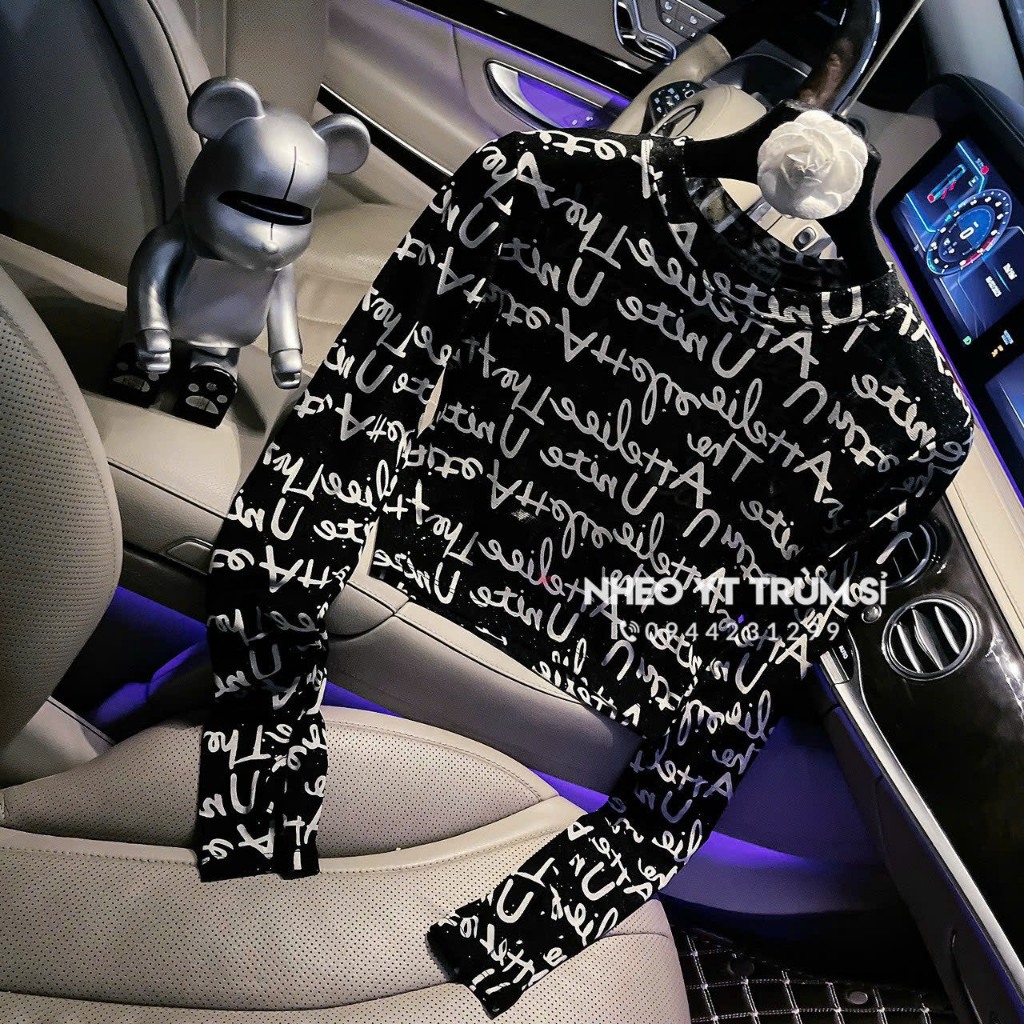 Áo thun lưới nữ họa tiết chữ nhũ tay dài cổ tròn dáng ngắn thời trang quyến rũ cho nữ