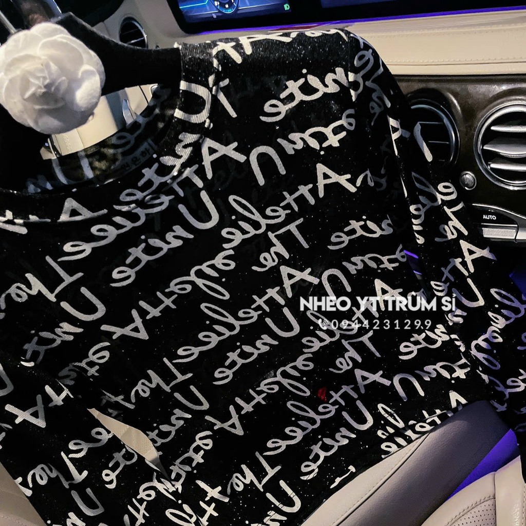 Áo thun lưới nữ họa tiết chữ nhũ tay dài cổ tròn dáng ngắn thời trang quyến rũ cho nữ