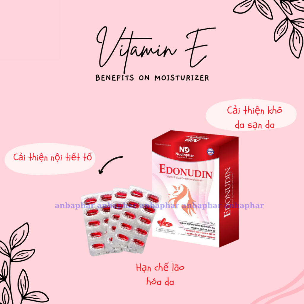 Vitamin E Đỏ, Hỗ trợ da trắng sáng, đều màu hơn, mờ các vết thâm sẹo