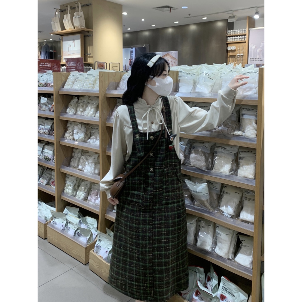𝗺𝗶𝗲 𝘀𝘁𝘂𝗱𝗶𝗼 - SẴN Yếm váy dài kẻ dạ ép có túi trước