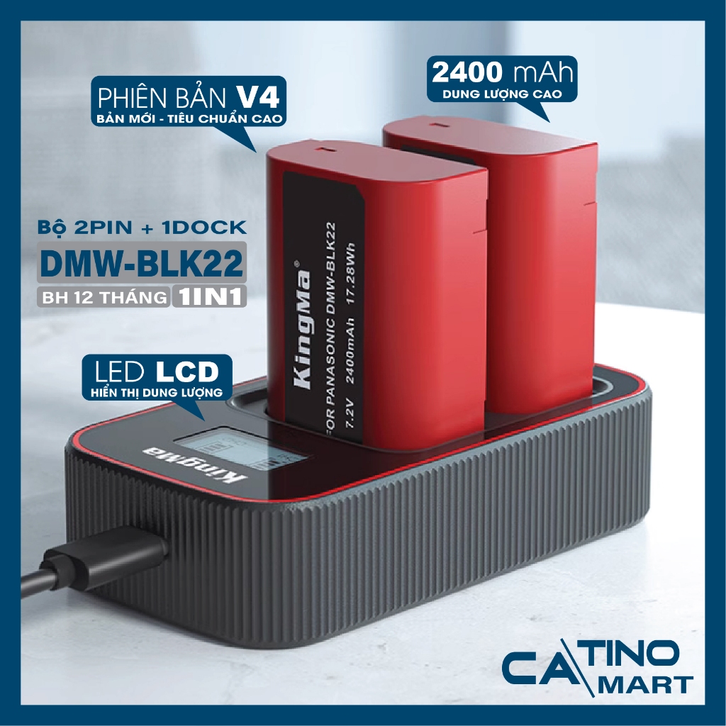 Bộ Pin Sạc Đôi KingMa DMW-BLK22 V4 Dung Lượng 2400mAh Cho Lumix Phiên Bản Mới . BH 12 Tháng