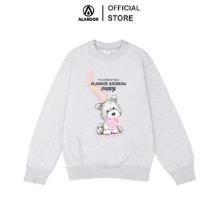 Áo nỉ sweater Alandor chất liệu nỉ cotton lót bông mềm mại màu xám tiêu form rộng tay bồng mẫu puppy