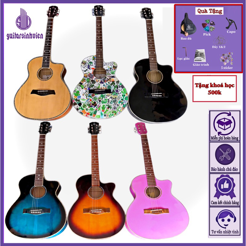 Đàn guitar acoustic tập chơi SV-A1 có ty chỉnh cần - Mặt gỗ thông nguyên tấm - Tặng 8 món quà