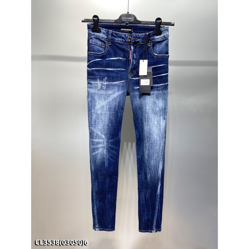 Quần jean dsq2 siêu cấp xanh loang không rách,quần dsq2 like au xanh đậm wash màu sáng phối 4 cúc đơn giản
