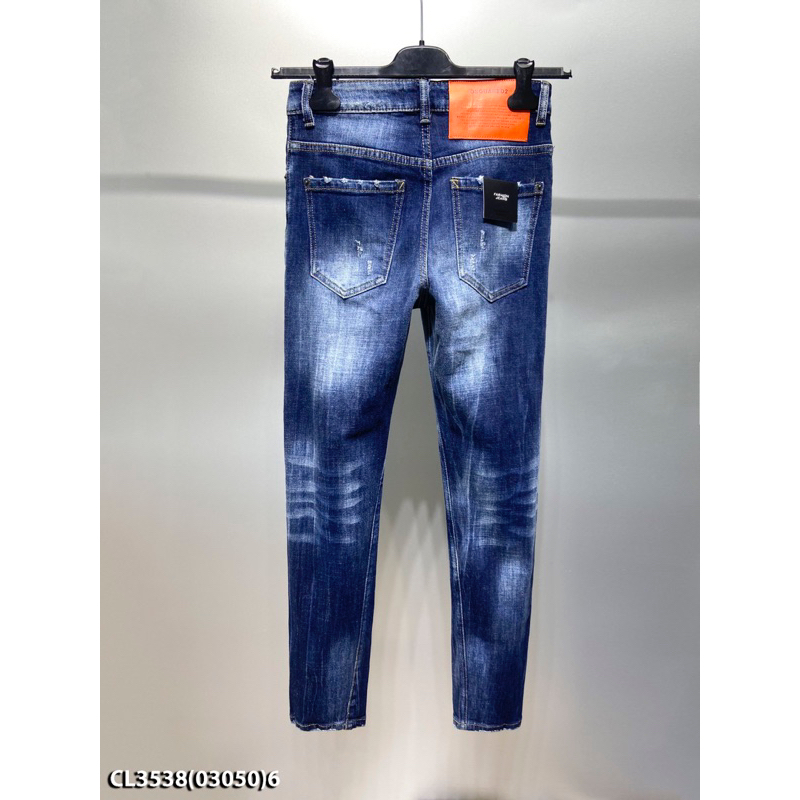 Quần jean dsq2 siêu cấp xanh loang không rách,quần dsq2 like au xanh đậm wash màu sáng phối 4 cúc đơn giản