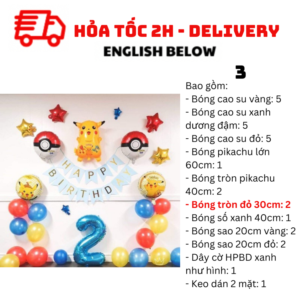 Bộ Bóng Trang Trí Pikachu Balloon Combo For Decoration PDM30