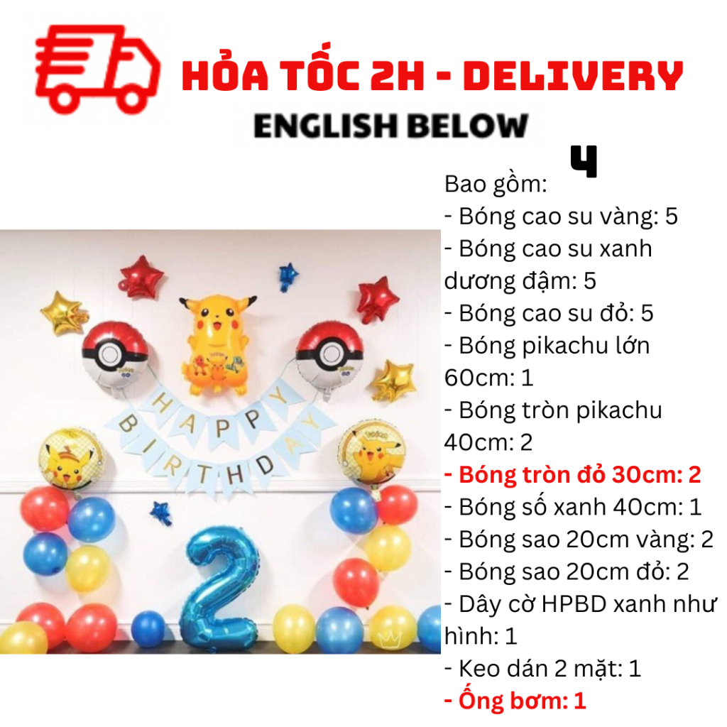 Bộ Bóng Trang Trí Pikachu Balloon Combo For Decoration PDM30