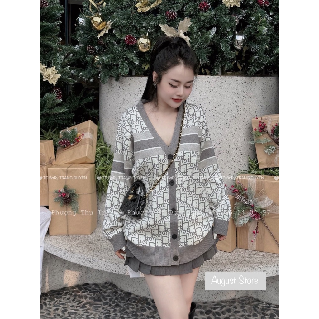 Áo Len Cardigan Christian DO Dài Tay Họa Tiết Dáng Rộng Giấu Quần Trùm Mông Freesize