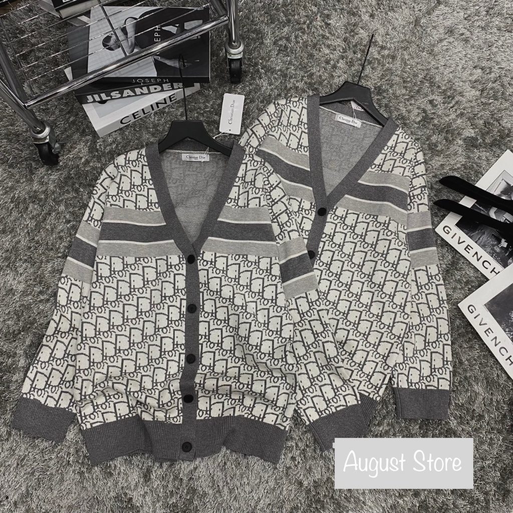 Áo Len Cardigan Christian DO Dài Tay Họa Tiết Dáng Rộng Giấu Quần Trùm Mông Freesize