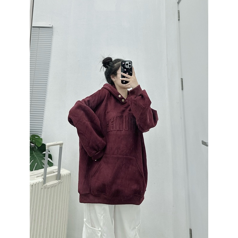Hoodie lót nhung cúc bấm