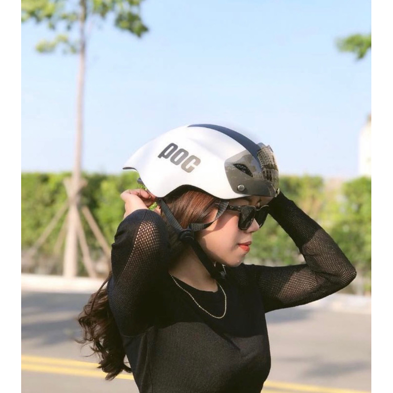 Mũ bảo hiểm 1/2 Poc01 đi xe đạp, xe máy, kính bấm chắc chắn