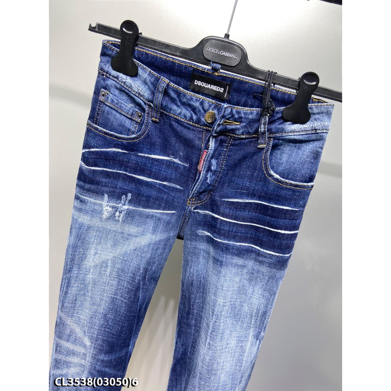 Quần jean dsq2 siêu cấp xanh loang không rách,quần dsq2 like au xanh đậm wash màu sáng phối 4 cúc đơn giản