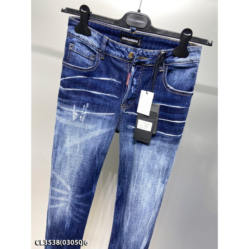 Quần jean dsq2 siêu cấp xanh loang không rách,quần dsq2 like au xanh đậm wash màu sáng phối 4 cúc đơn giản
