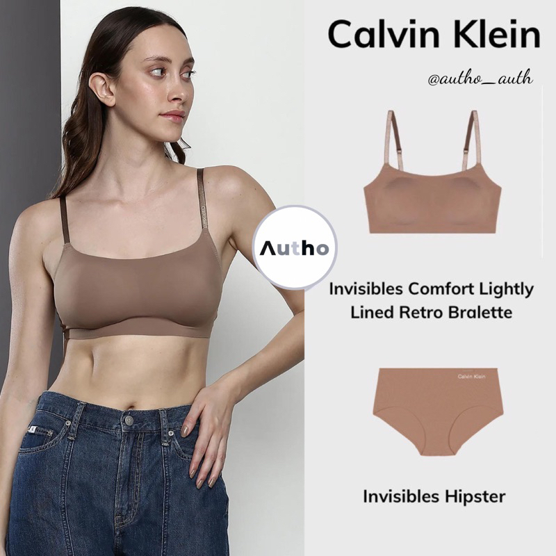 [Sẵn/Chính hãng 100%] Set CK Áo Bra Invisibles Comfort Lightly Lined Retro Màu Mauve Brown