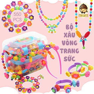  Đồ chơi lắp ghép xâu hạt 550 chi tiết cho bé làm vòng tay vòng cổ bờm tóc kèm phụ kiện 