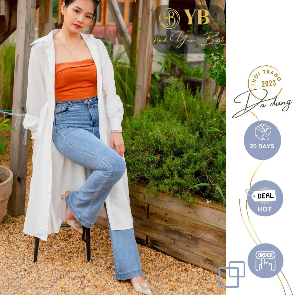 Jean ống loe YB FASHION, quần jean dài, lưng cao, ống loe