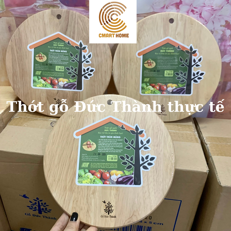 Thớt Gỗ Tròn Đức Thành Có Lỗ Treo Chất Liệu Gỗ cao Su Bền Đẹp - Kích Thước D22 x 1 Cm - MS 07901