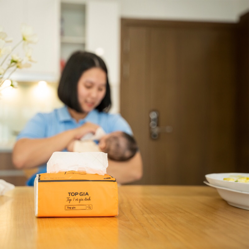 Khăn giấy đa năng TopGiaKids 4 lớp siêu dai, giấy cam