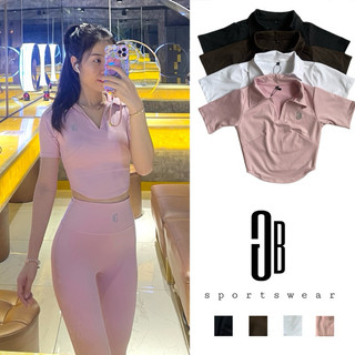 Áo croptop thể thao GYMBO cao cấp nữ cộc tay ngắn kiểu dáng cổ bẻ vạt bầu tập gym yoga pilates