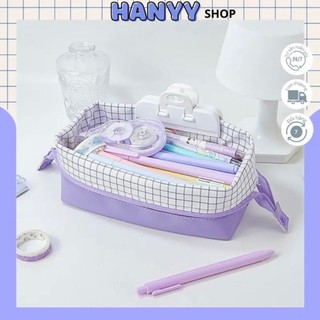 Túi Đựng Bút Nắp Gập Caro Dây Khoá Kéo
