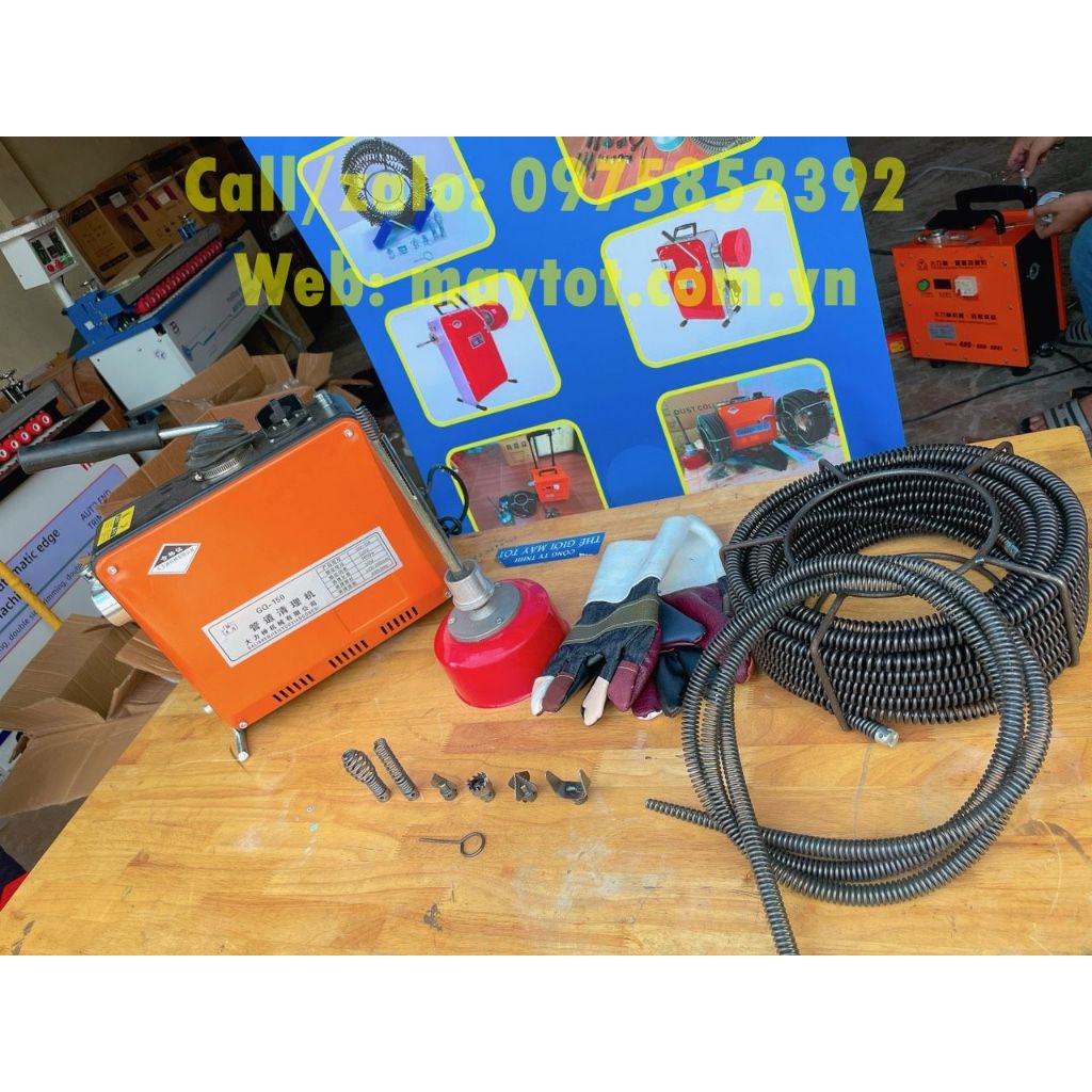 Máy thông tắc cống GQ150A- công suất 1800W... sử dụng dây xích kéo dây curoa tăng sức mạnh đẩy lò xo...